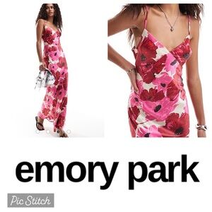 Emory Park Poppy Floral Detail Cami Maxi Dress Red & Pink